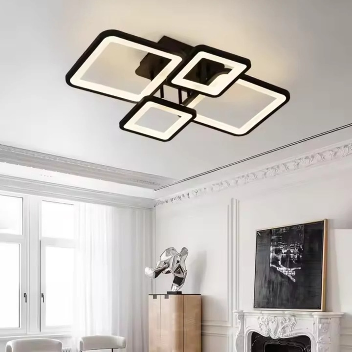 LED полилей с дистанционно управление, 85W - 140W, 4 квадрата, студена/топла/неутрална светлина, димируем, черен