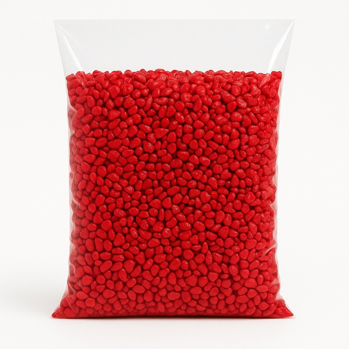 Pietris rosu decorativ 1 kg – granulatie 6-12 mm, pietris acvariu color, pietris culoare rosie pentru acvarii, gradini si proiecte DIY