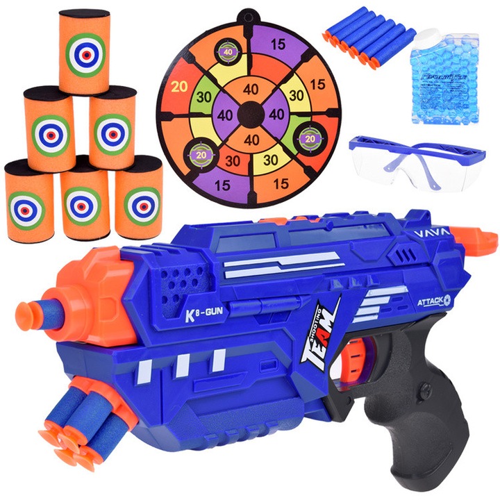 Детски пистолет 2 в 1 - с патрони от пяна и гел куршуми