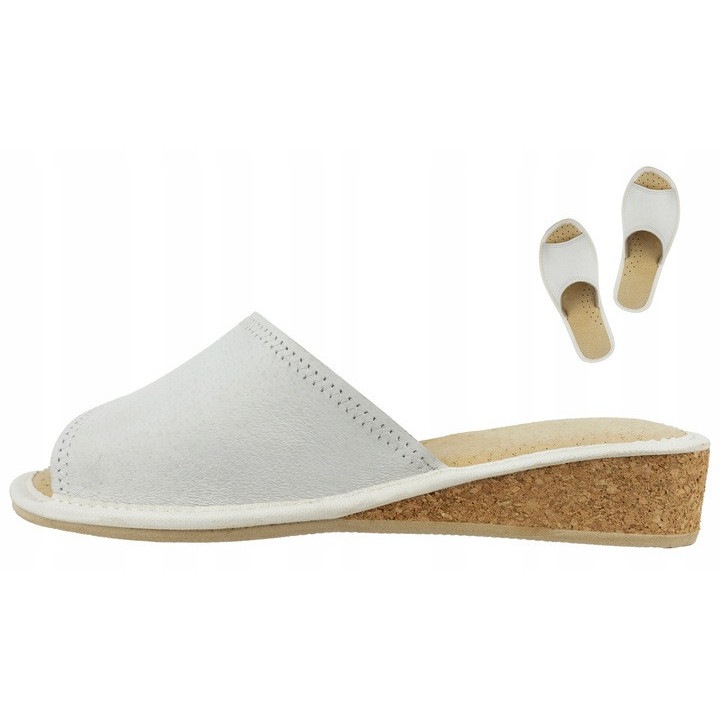 Дамски чехли от екологична кожа, летни, Бял, 39