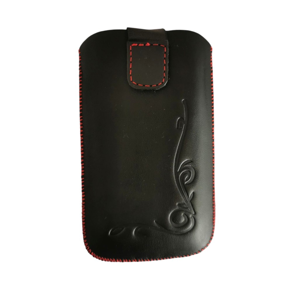 Husa G-Tech Tip Saculet Compatibila cu Nokia 225(2024), piele ecologica, inchidere velcro, Negru accente rosii
