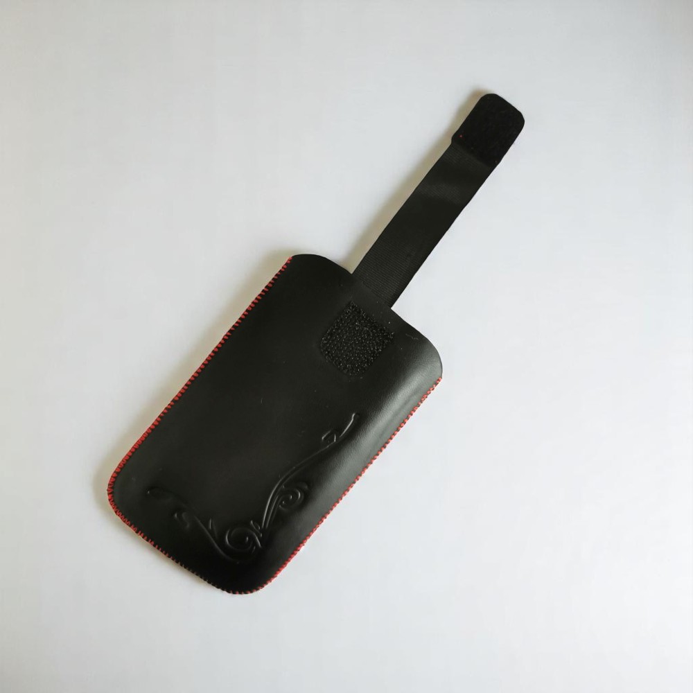 Husa G-Tech Tip Saculet Compatibila cu Nokia 225(2024), piele ecologica, inchidere velcro, Negru accente rosii