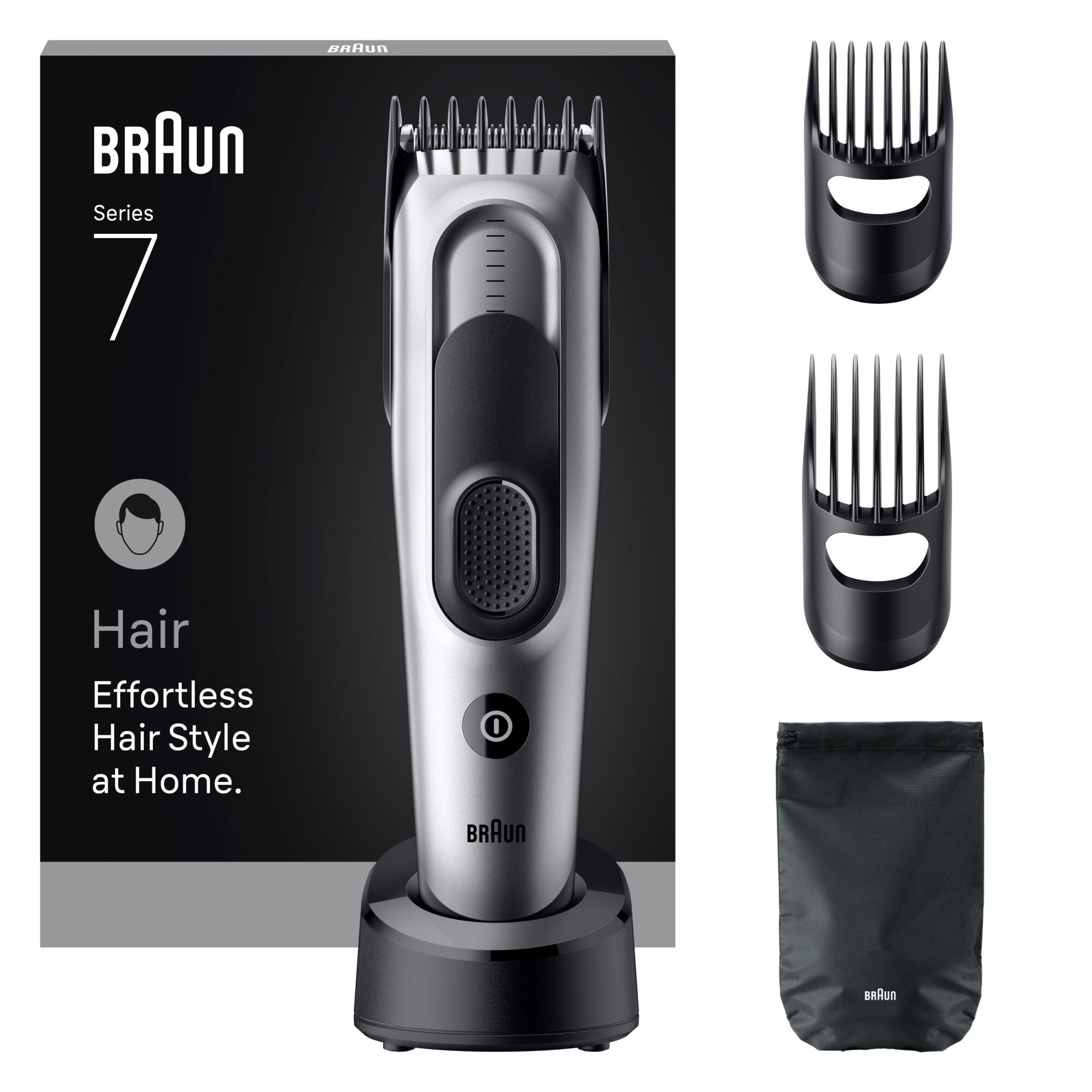 Aparat de tuns Braun Seria 7 HC7590, +5 accesorii de tuns, 17 setari de lungime, blocare a setarilor recente, autonomie 50 Min, rezistent la apa, gri