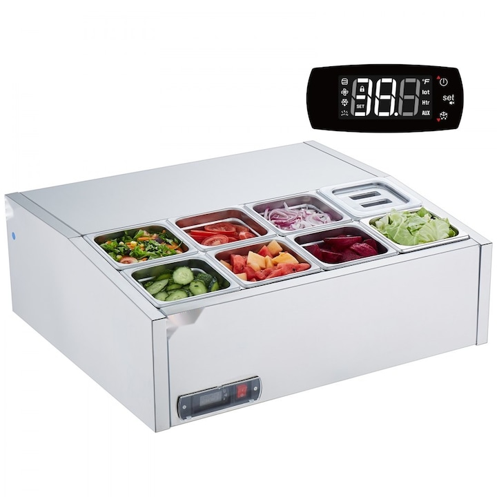 Vitrina frigorifica pentru ingrediente pizza, shorma, sandwich, 28 x 67 x 76 cm, 145 W, din inox