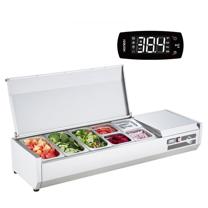 Vitrina frigorifica pentru ingrediente pizza, shorma, sandwich, 40 x 130.5 cm, 150 W, din inox