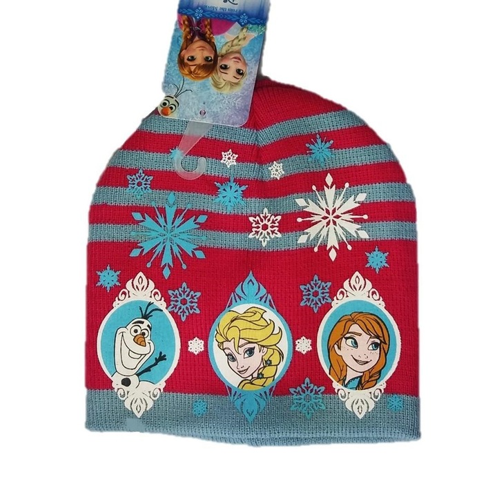 Caciula Frozen cu Anna, Elsa si Olaf, Fucsia