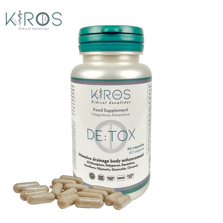 KIROS DE:TOX, Supliment Avansat Drenant si Detoxifiant cu Extracte Vegetale si Crom, 60 capsule