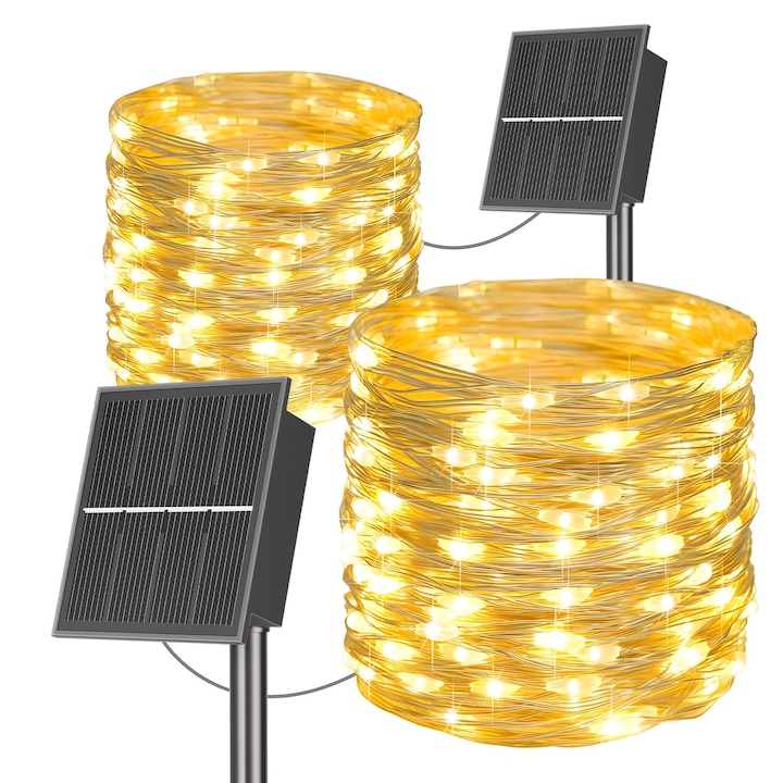 Соларна коледна лампа, 2x20м, 400 LED, топло бяла, IP65, устойчива на атмосферни влияния