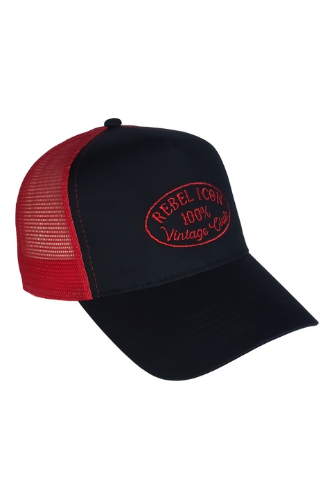 Шапка за камион, бродирана, Rebel Icon Vintage Club, унисекс, черна с червено, регулируема