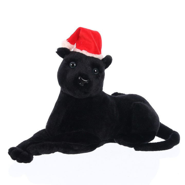 Jucarie de plus, W-web, Cruz, pantera Negru cu palarie de Mos Craciun, 36 cm