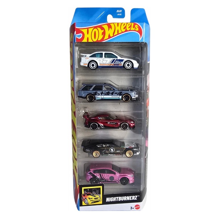 5 darabos Hot Wheels Nightburnierz kisautó készlet, 1:64, 27x11x4cm, fém, 3+ éves kortól