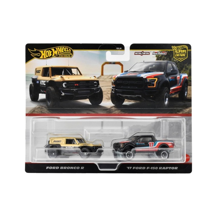Set 2 masinute Hot Wheels, Ford Bronco R si '17 Ford F-150 Raptor, metal, 1:64