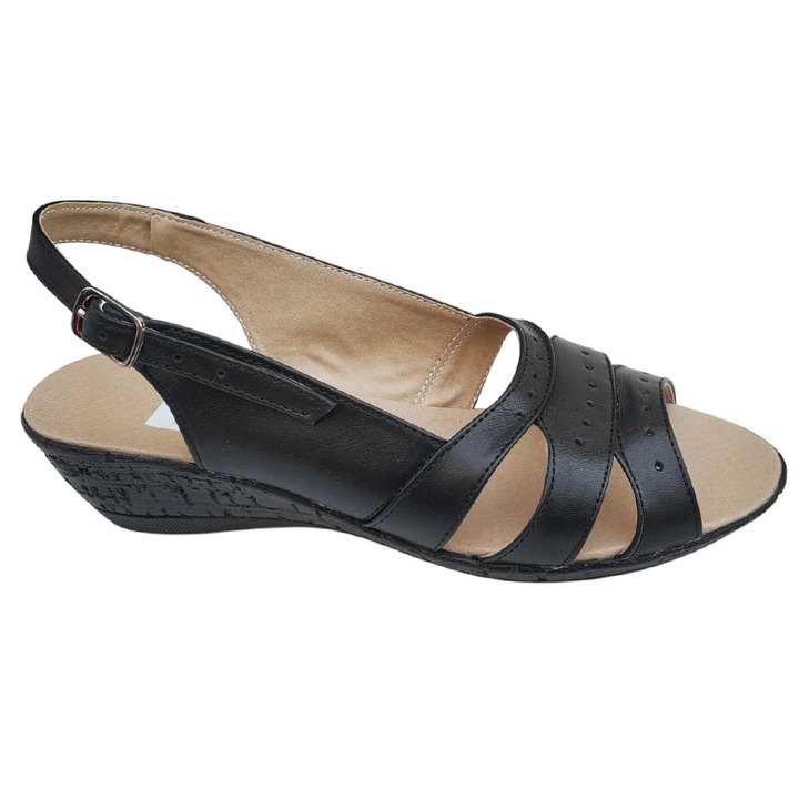 Sandale Dama Negre Ortopedice Din Piele Naturala Cu Toc Inalt de 4 cm Si Inchidere Reglabila – Confortul Ideal Pentru Zilele Calduroase, Numar 39