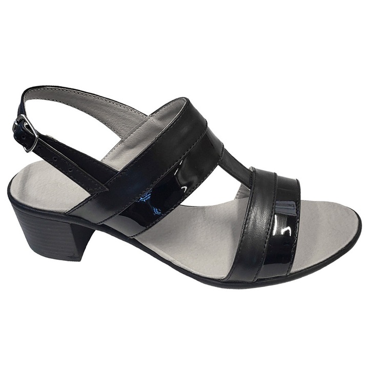 Sandale Dama Negru Lucios Din Piele Naturala, Negru lucios