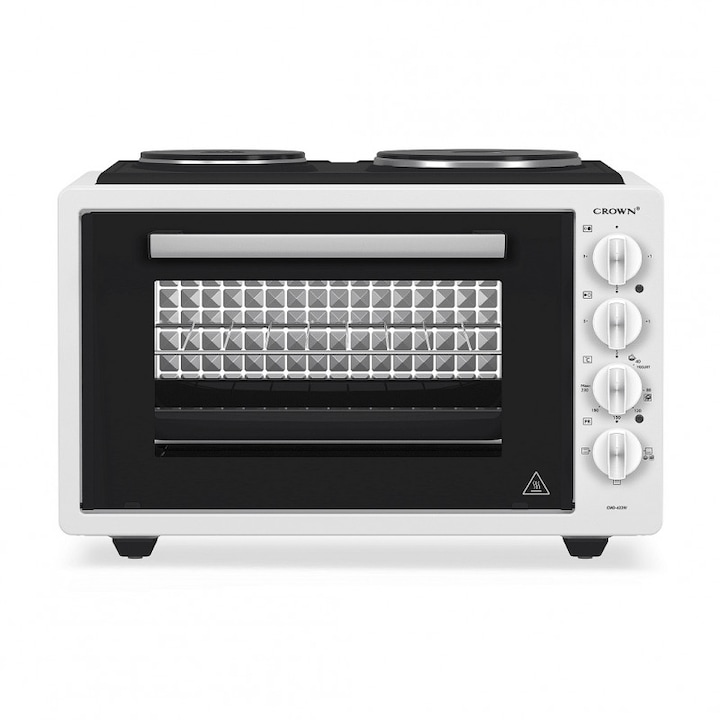 Cuptor electric cu 2 plite Crown CMO-433W, 42 L, 1300 W, 3 functii, Email, Alb