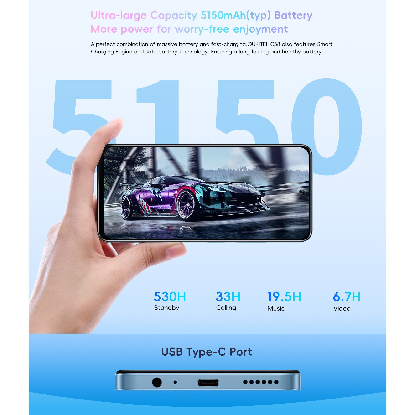 Telefon mobil OUKITEL C58, Dual SIM, Android 14, 16GB+128GB