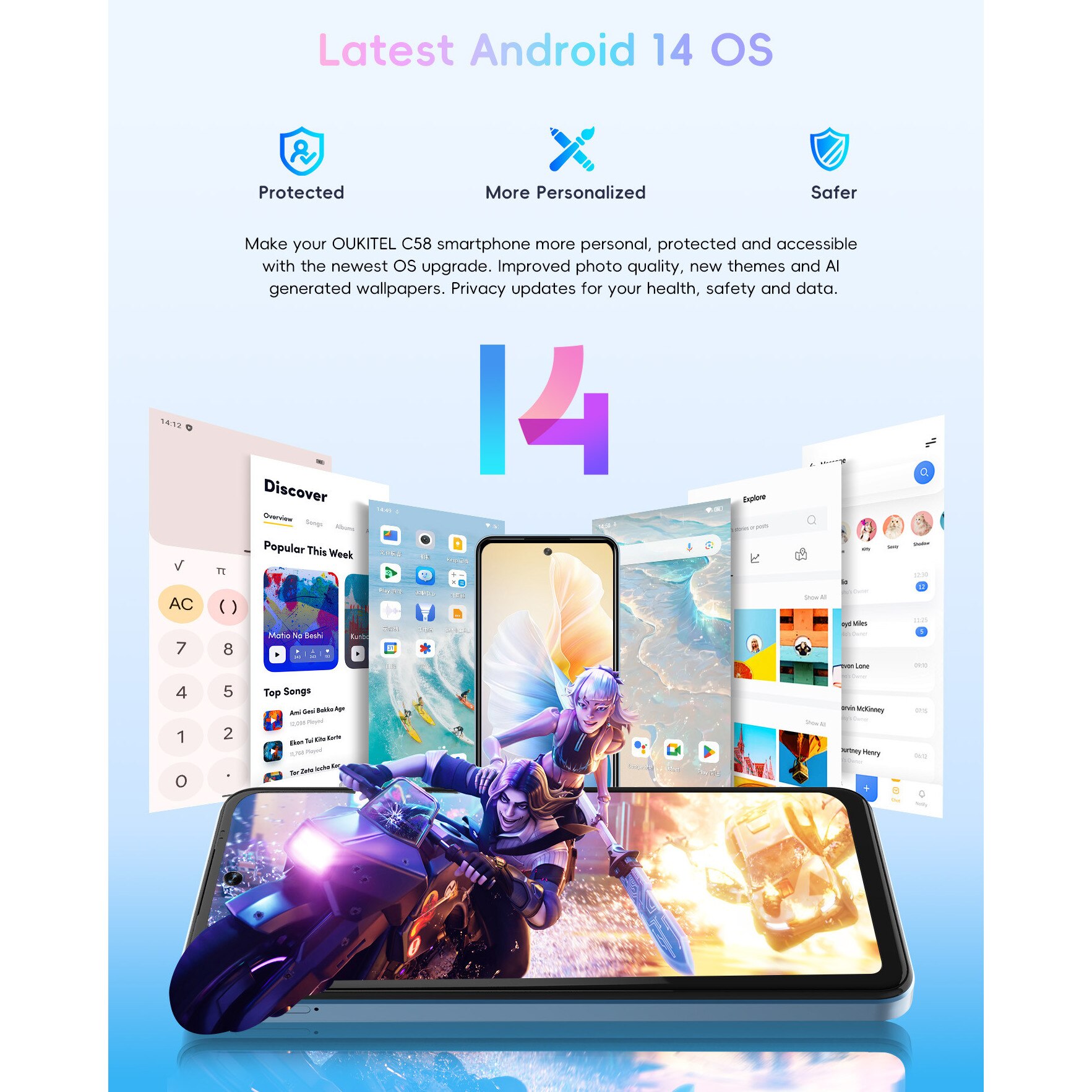 Telefon mobil OUKITEL C58, Dual SIM, Android 14, 16GB+128GB
