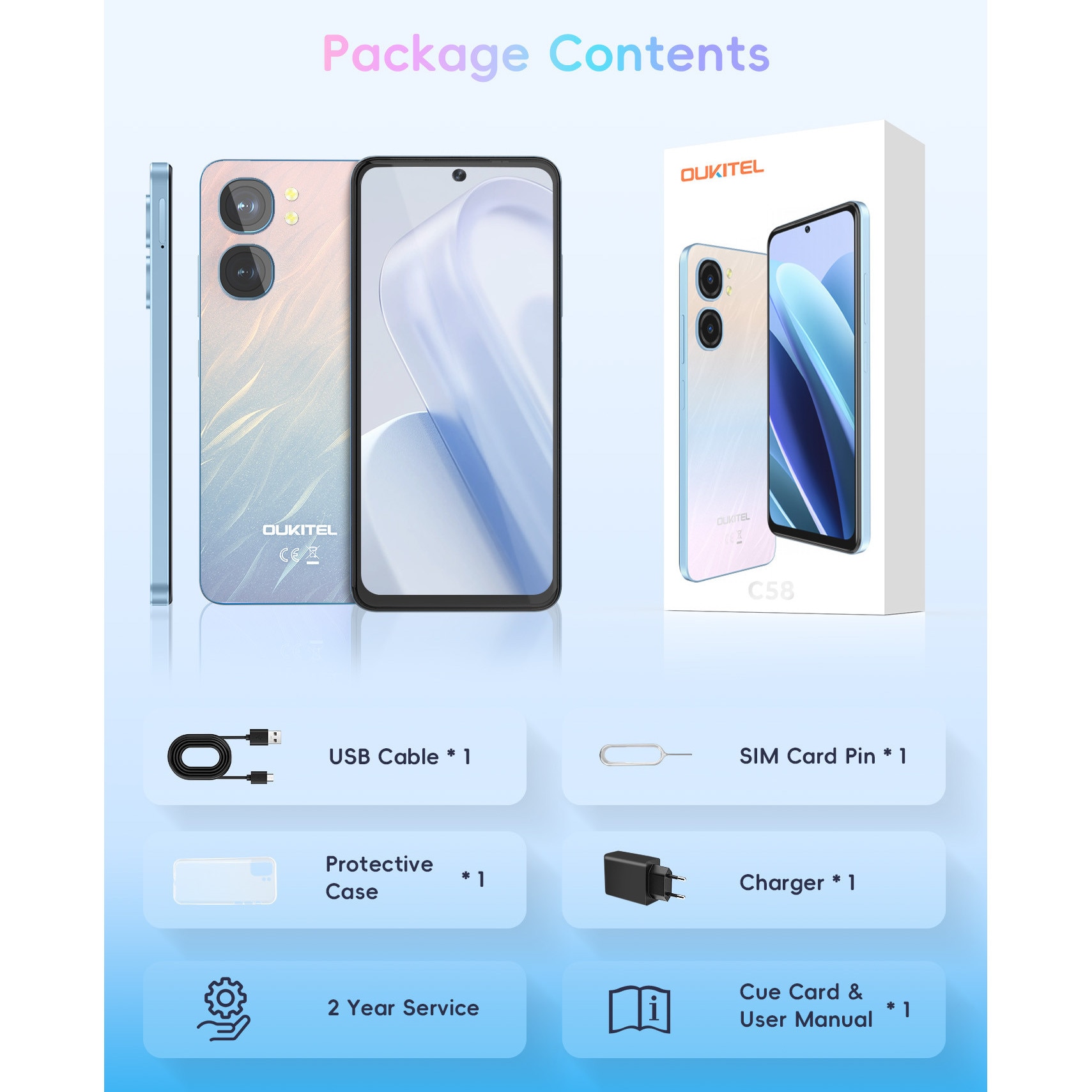 Telefon mobil OUKITEL C58, Dual SIM, Android 14, 16GB+128GB