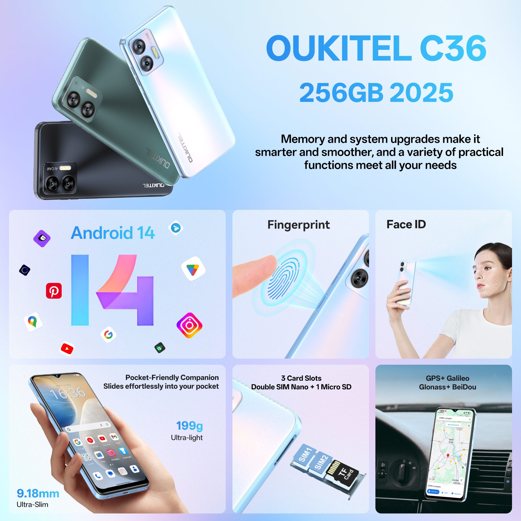 Telefon mobil OUKITEL C36, Dual SIM, Android 14, 24GB+256GB