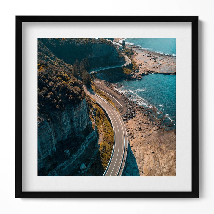 Tablou Inramat, Wallfluent, Drum de la malul marii din vedere de ochi de pasare, Rama negru, 50x50 cm, 010330010140100281128