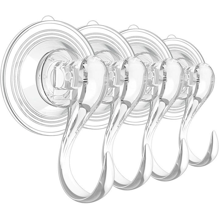 Set 4 Carlige cu ventuza, BOMSTOM, No-drilling, pentru perete, baie/bucatarie, fara gaurire, pentru sticla/faianta, usor de montat, transparent