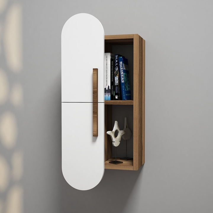 Стенни рафтове, Дървена основа, UnicUtil, 35 x 60 x 22 см, Бял орех