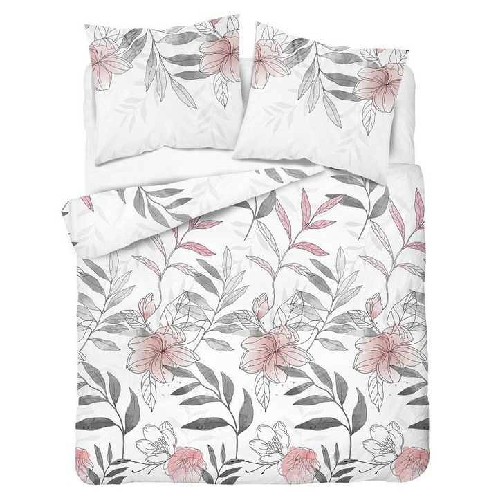 Ágyneműhuzat garnitúra, Home Satin 126, 160x200cm, 100% pamutszatén, fehér/szürke, 3 részes