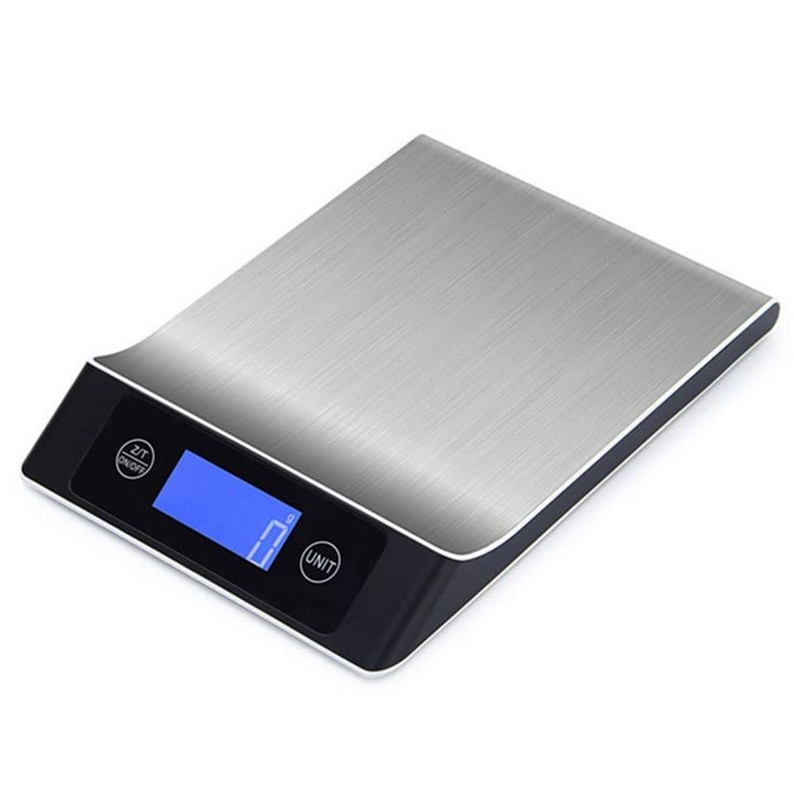 Cantar electronic de cafea, de inalta precizie, conversie a unitatilor, curatare si decojire zero, afisaj LED, otel inoxidabil, pentru cantarire in gatit si copt