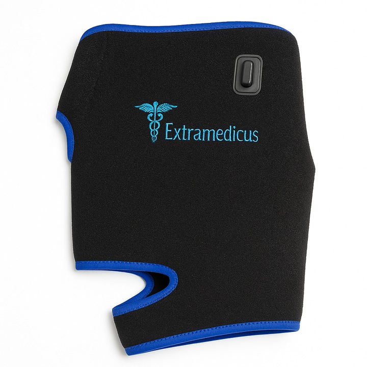 Orteza pentru genunchi cu incalzire Extramedicus, 3 trepte, cu oprire automata, terapie cu caldura pentru ameliorarea durerii la genunchi, dureri articulare, artrita, reumatism