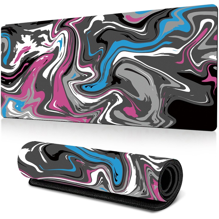 Mousepad mare cauciucat, AYSTOAYS®, Baza Anti-Derapanta, Rezistent la Uzura, Margine Cusuta, pentru gaming/birou/office, 800x300x3mm, roz/Albastru