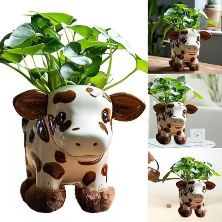 Ghiveci decorativ YANYXR rasina, suport plante mici, gauri drenaj, 12x10cm