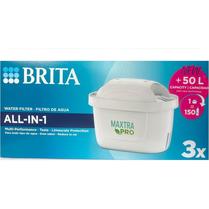Brita MAXTRA PRO Филтърен комплект „All-in-1“ от 3 броя, намалява замърсяванията и котления камък във водата от чешмата за по-добър вкус.