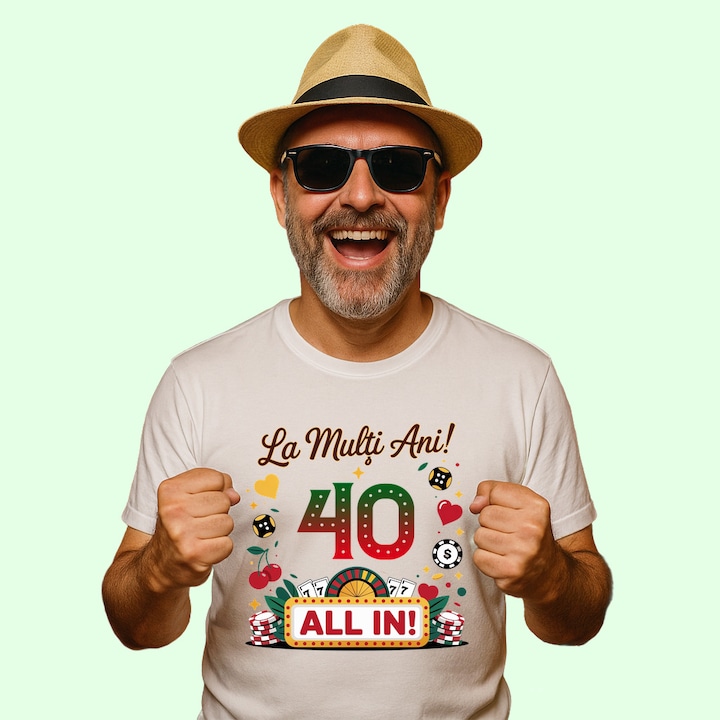 Tricou Aniversar cadou varsta 40 ani, Barbat, 100% bumbac, Cri-Flo, Culoare Alb, Marime S
