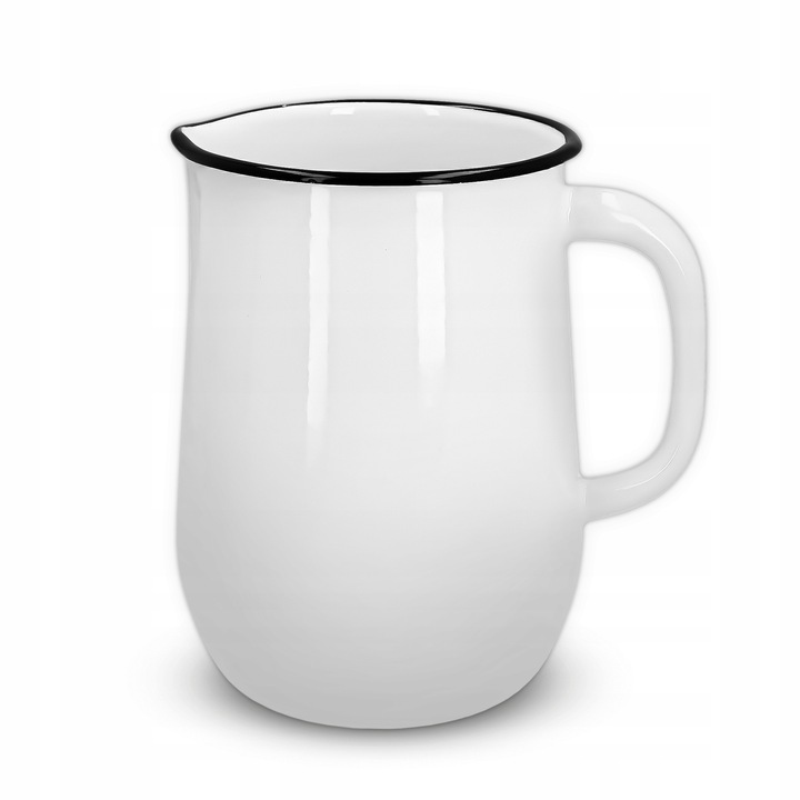 Емайлирана чаша, Olkusz Dishes, Кана за мляко, Стъкло, Устойчива на термичен удар, Лесна за почистване, Не реагира с храна, 20 x 11,5 x 10,0 см, Бяла с черен ръб, 1 литър