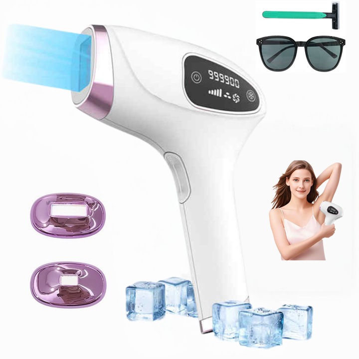 StfTauc® IPL епилатор, За трайно и безболезнено обезкосмяване, 999 999 импулса, 9 енергийни нива, технология за охлаждане 4-10°C, 3 режима HR/SC/RA, 2 магнитни глави, ръчен и автоматичен режим, бързи резултати върху цялото тяло, LED екран