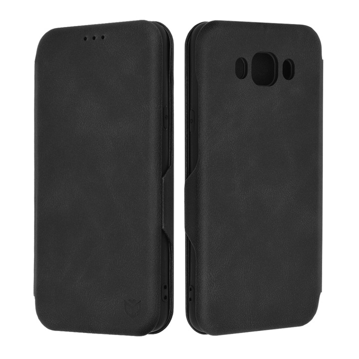 Husa pentru Samsung Galaxy J7 2017, SKYDDAR INNOVATION, Safe Wallet tip carte din Piele Ecologica, Suport Carduri, Inchidere Magnetica, Negru, set cu sticker