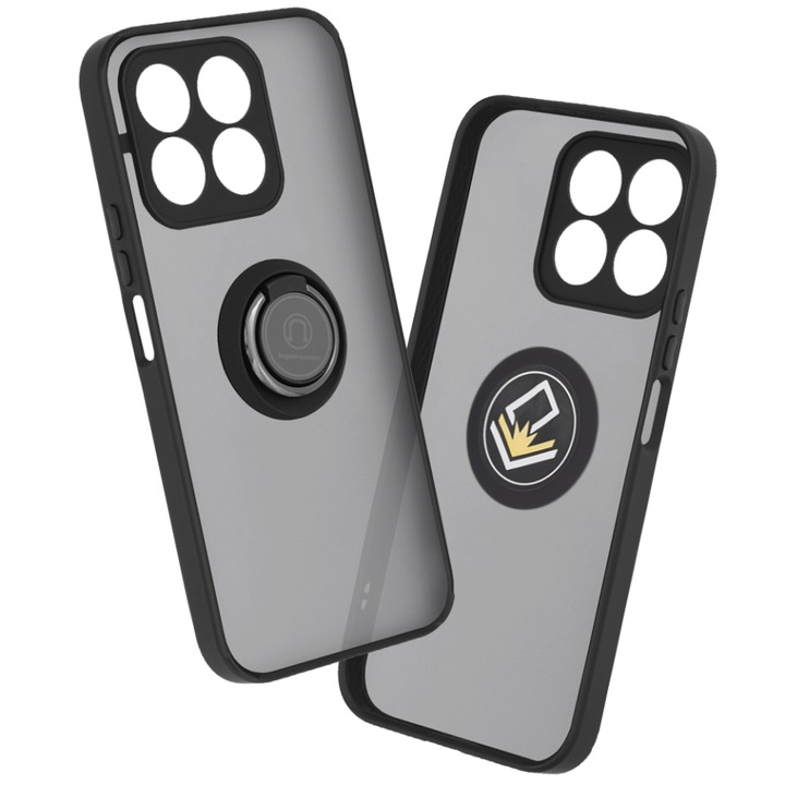 Husa pentru Honor X8b, SKYDDAR INNOVATION, Glinth cu Inel Rotativ 360° Magnetic, Negru, set cu sticker