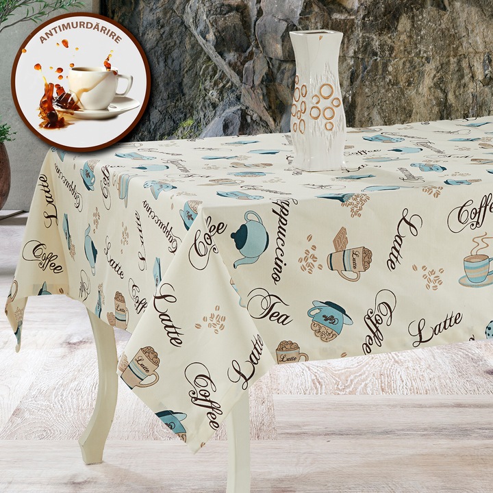 Fata de masa antimurdarire 100% Bumbac 160x320 cm, Modele de cafea Crem