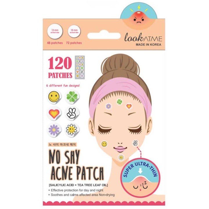 Plasturi hidrocoloidali anti-acnee cu acid salicilic si arbore de ceai cu modele, Look At Me, 120 buc