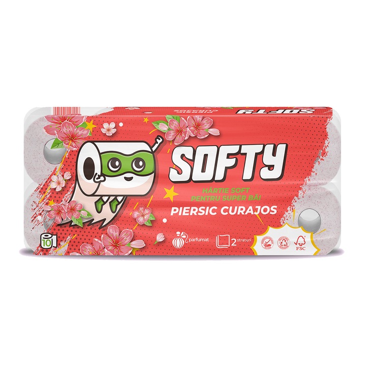 Hartie igienica Softy Piersica, 2 straturi alba, 12 m, 10 role/set