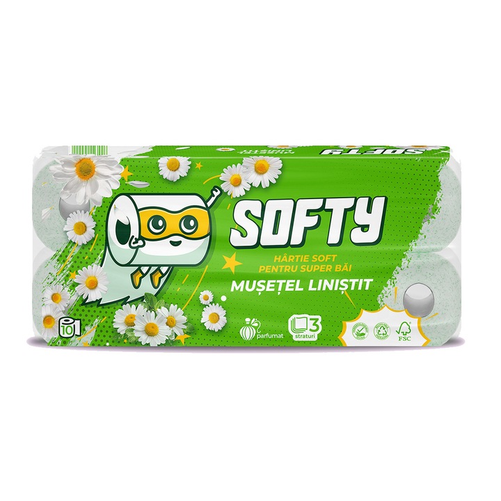 Hartie igienica Softy Musetel, 3 straturi, alba, 12 m, 10 role/set