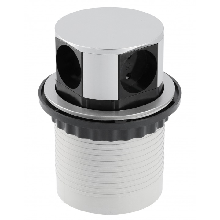 Priza incorporabila in blat Comfort, cu 4 prize Schuko, finisaj aluminiu