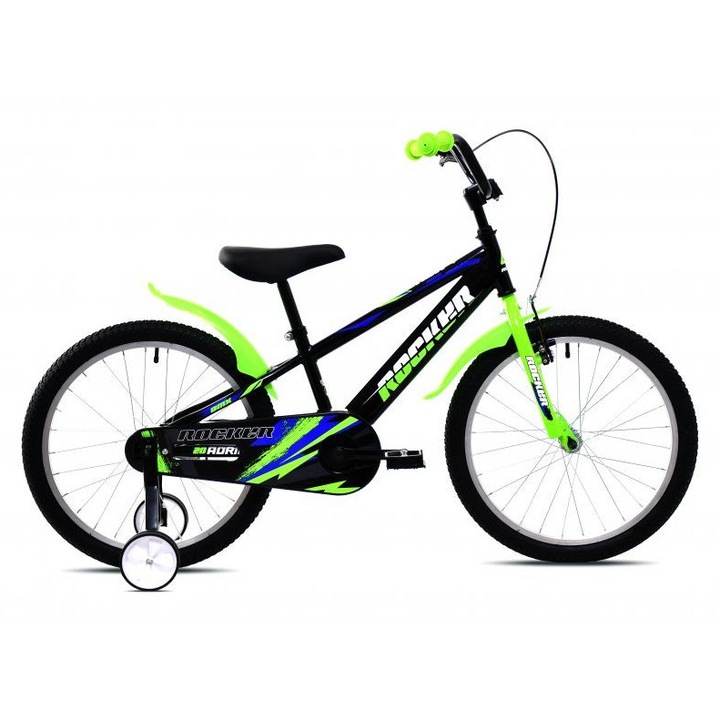 Gyerek kerékpár Capriolo Rocker, 20 hüvelyk, fekete zöld, acél váz, segédkerekek mellékelve