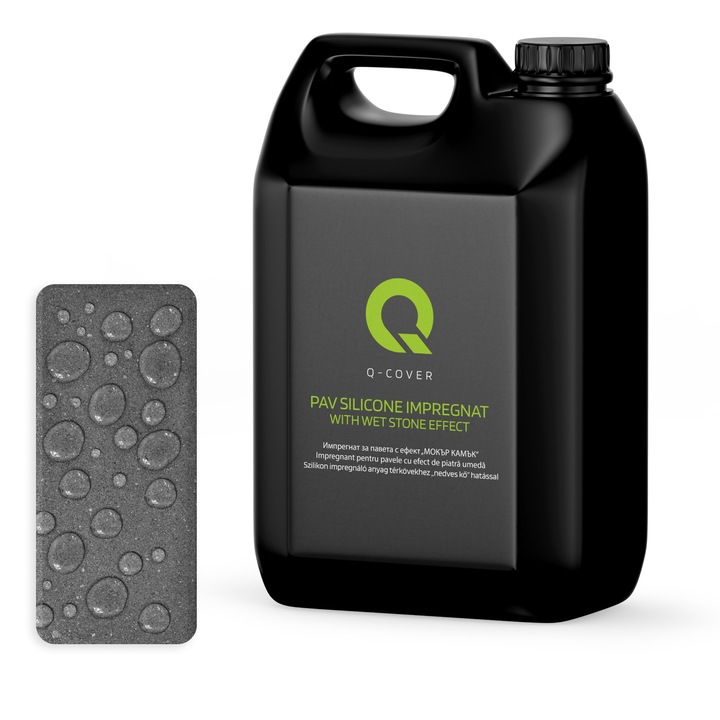 Импрегнатор за павета с ефект на мокър камък, Q-Cover, безцветен, матов, за вътрешно и външно приложение, на водна основа, устойчив на замърсявания, UV устойчив, много ефективен, трайни цветове, 5 л