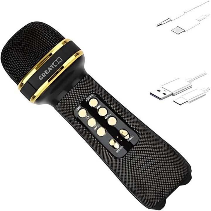 Microfon Karaoke Wireless, GREATON, Negru