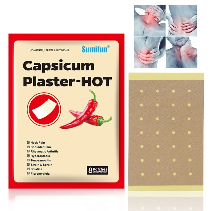 Пластири Sumifun за облекчаване на мускулни болки, 8 бр., бежови, 100x70 мм