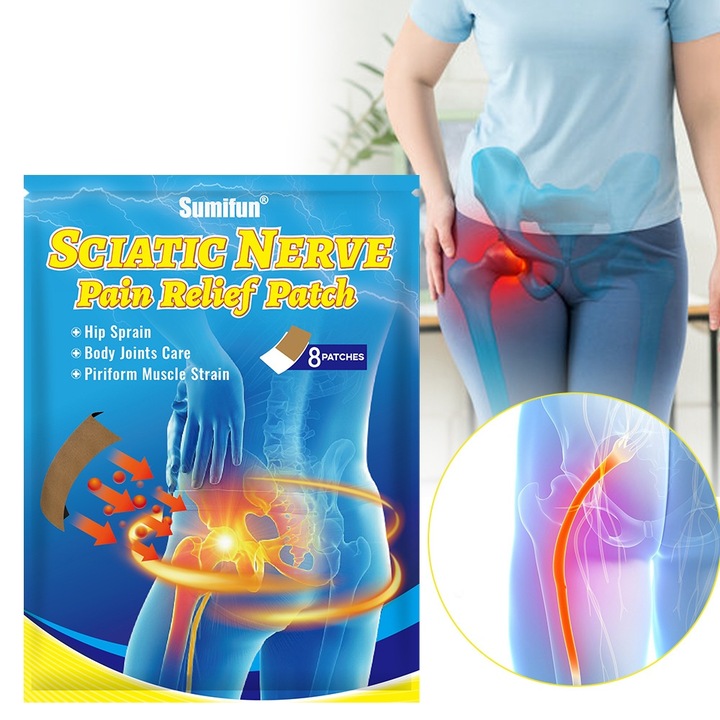 Plasturi pentru ameliorarea durerii de nerv sciatic, Sumifun, 3 pachete (8 bucati/pachet), 7,1x9,9cm