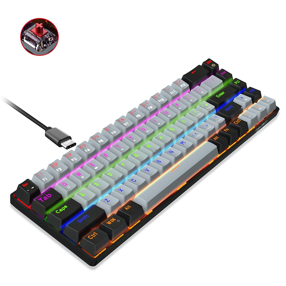 Tastatura mecanica Fokelyi HXSJ V800, 68 taste, iluminare RGB
