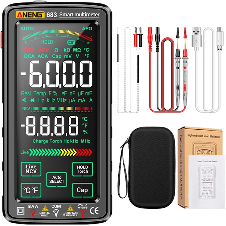 Цифров мултицет, 11 измервателни функции, сензорен екран, инвертиран цветен VA дисплей, захранване от мрежата/USB