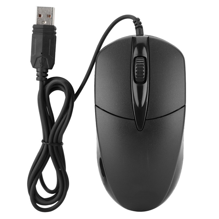 Оптична мишка с кабел 0803BM-BSTY00299669, 1000 DPI, 3 бутона, USB, кабел 1.5 м, черна, съвместима с PC/лаптоп